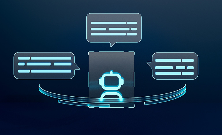 A digital graphic of an AI chat 