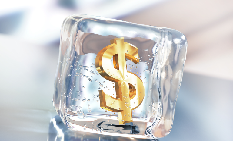 money sign on an ice cube