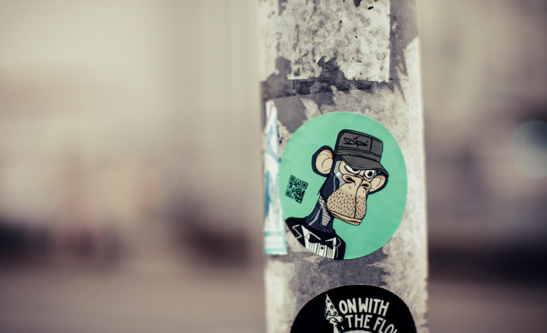 bored ape decal on a post