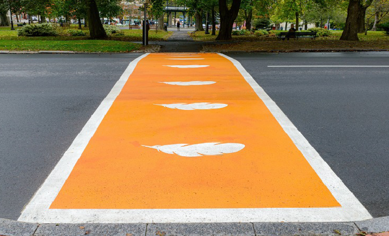 orange crosswalk for truth and reconciliation